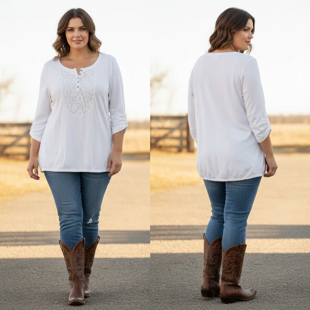 1495 - Ruffhewn White with Crochet Bib - NWT - 2x